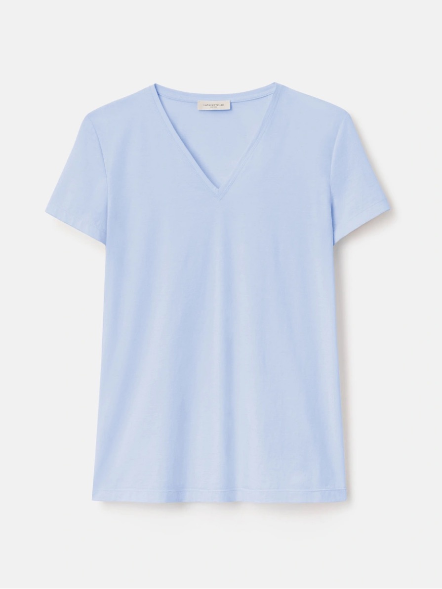 Lafayette 148 Ny Cotton Jersey V-Neck T-Shirt Skyline Blue New With Tags